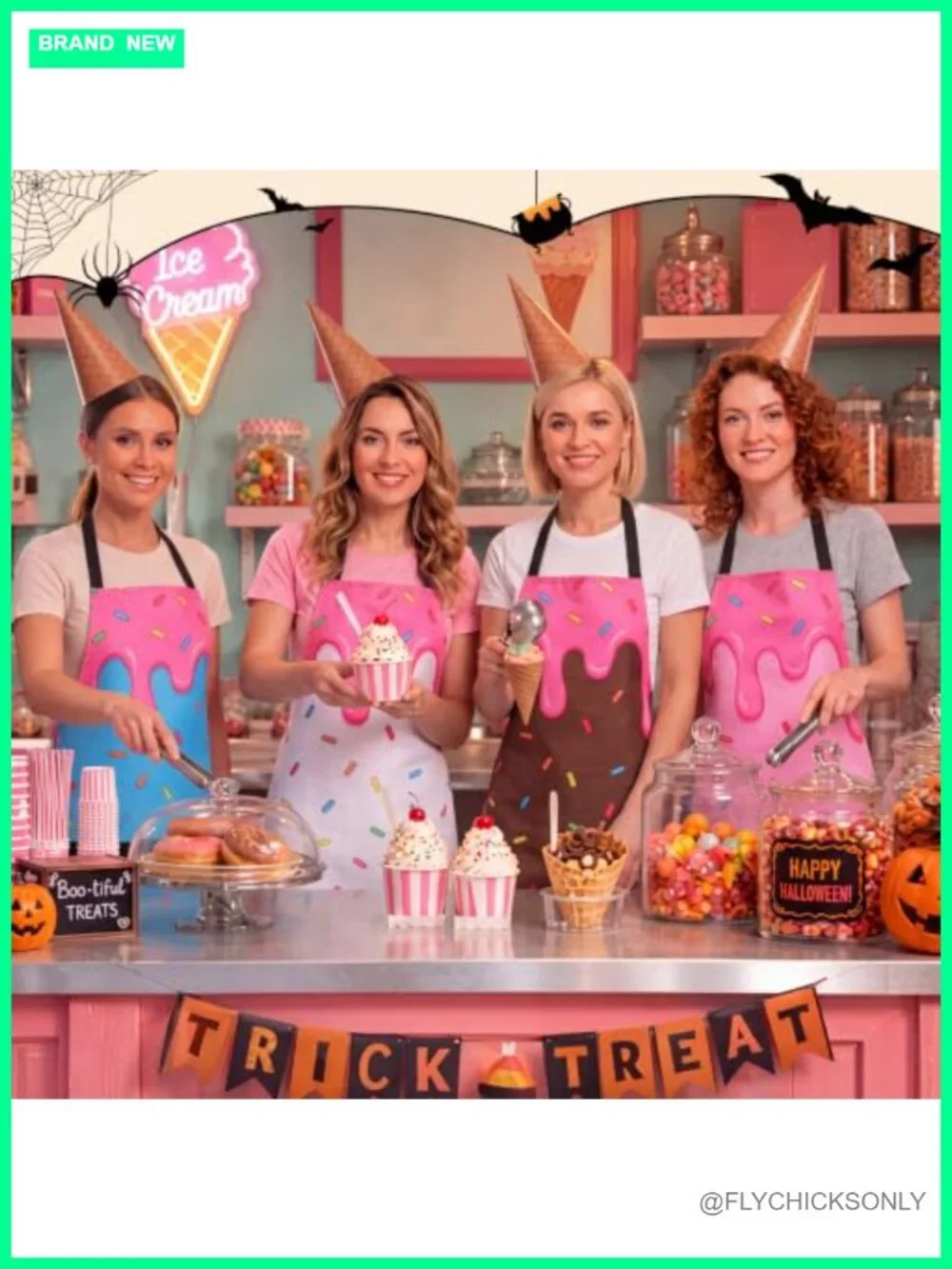 Set of 4 Ice Cream Apron & Cone Headband Halloween Adult Costume